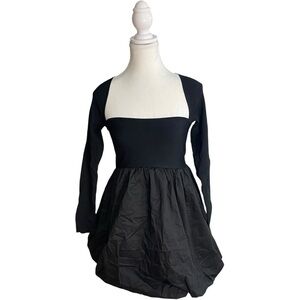 Zara Square Neckline Long Sleeve Mini Dress Black